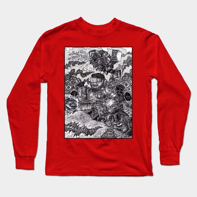 Last Stand Against The Bug Eyed Creeps Long Sleeve T-Shirt by Christopher's Doodles